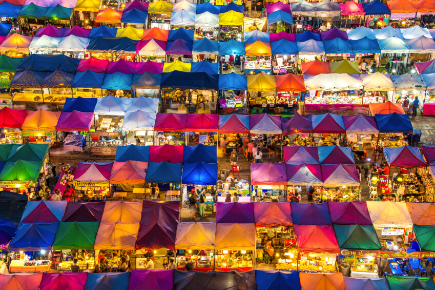 A Bangkok night market seen from above