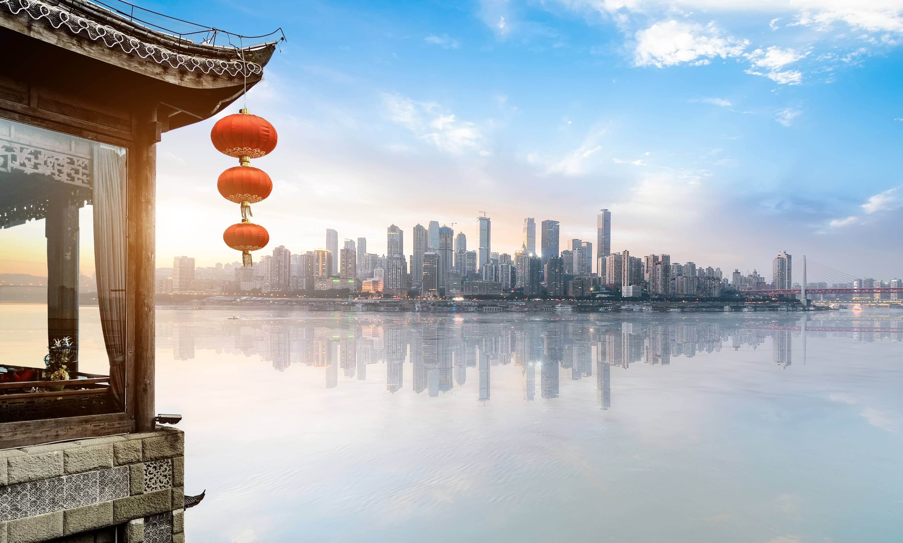 The Chongqing skyline reflected in the river