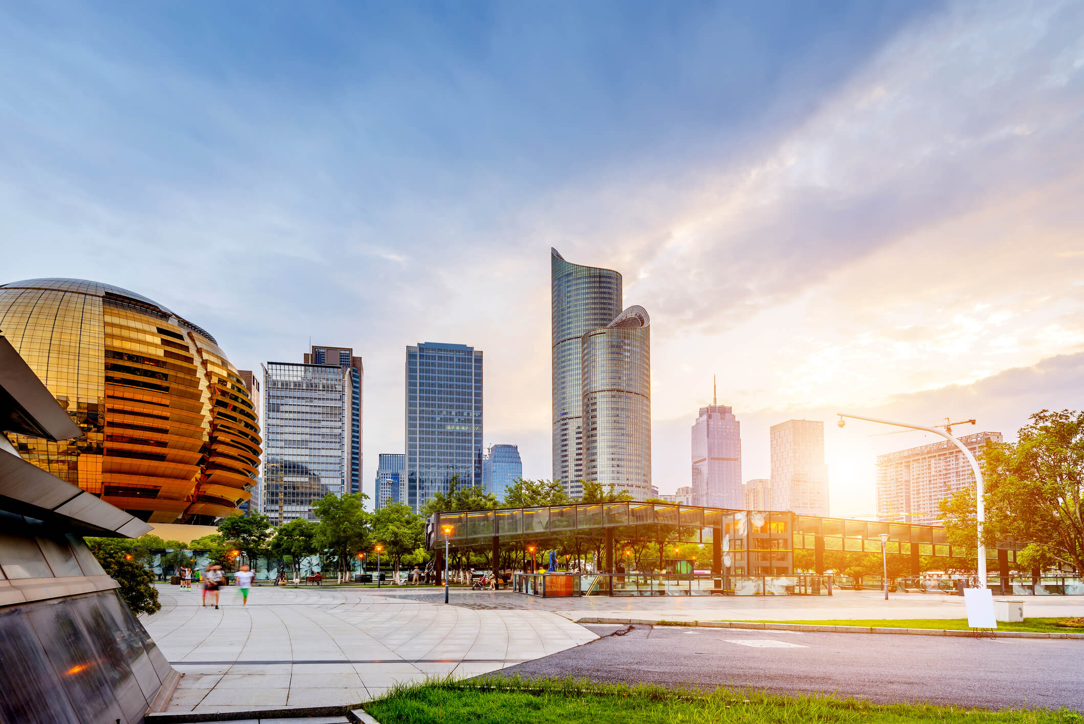 The Hangzhou skyline at sunrise
